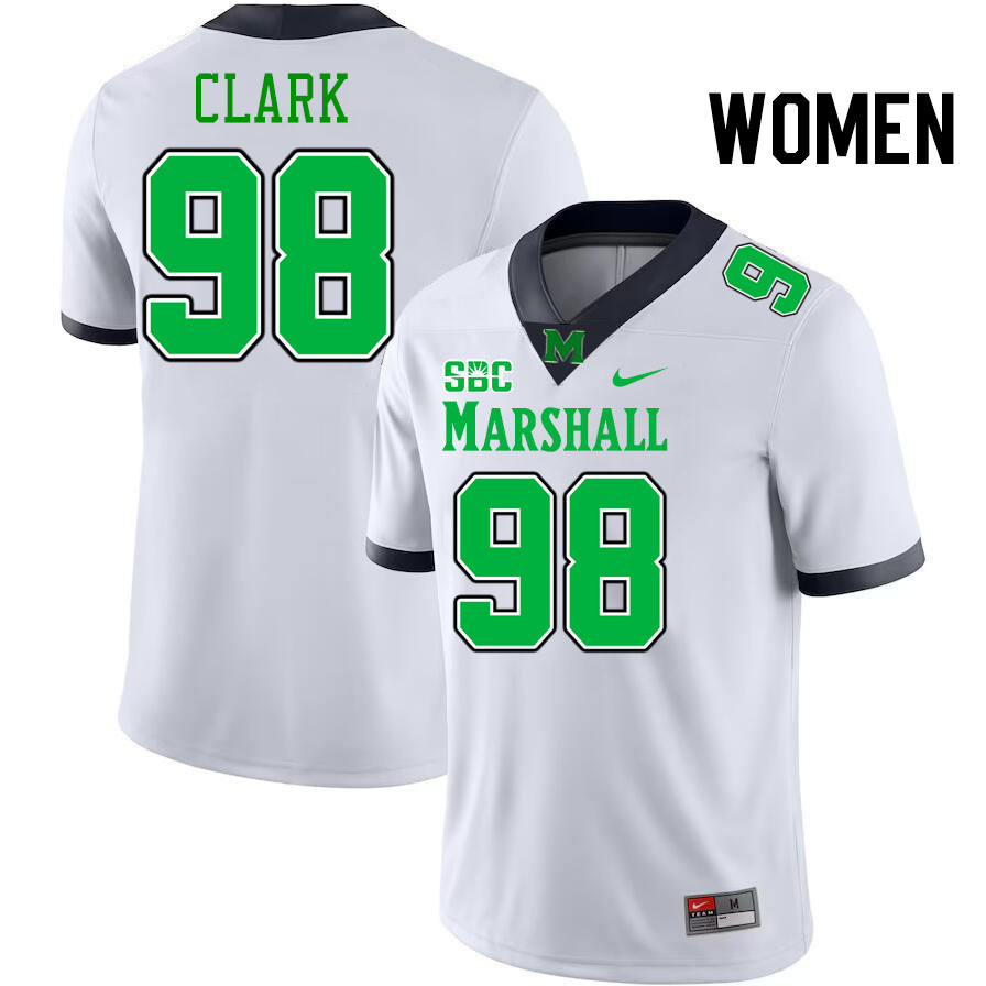 Women #98 Alec Clark Marshall Thundering Herd SBC Conference College Football Jerseys Stitched-White